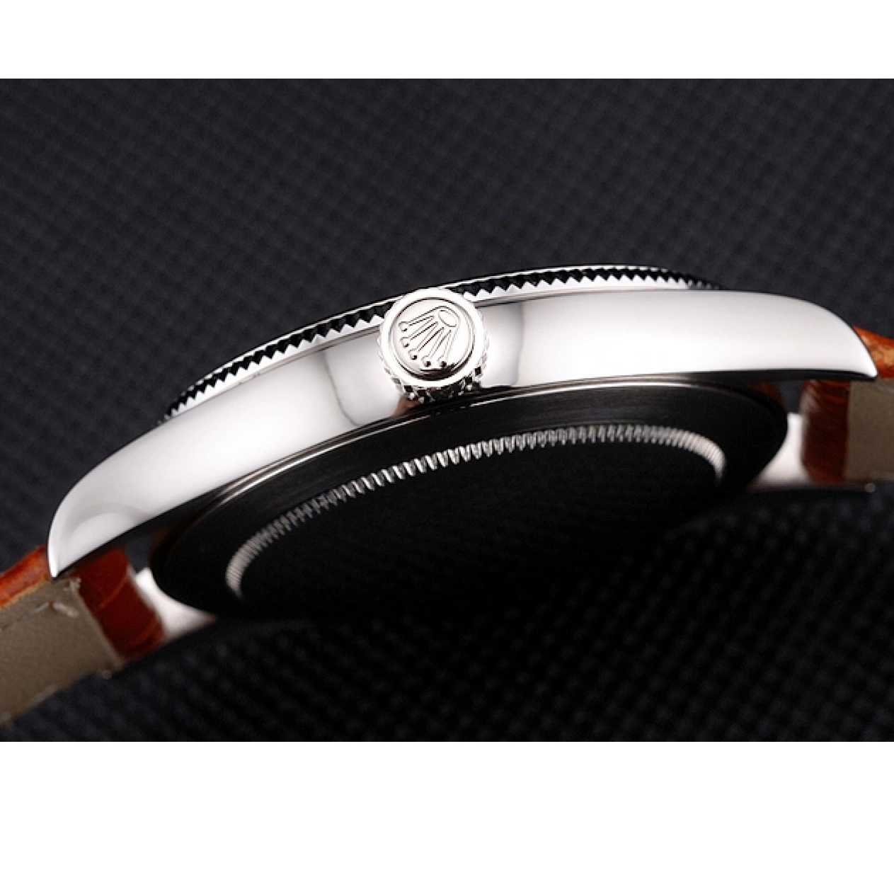 Aaa replica watch Case Leather Datejust Stainless Blue Swiss Brown Dial Steel Strap Rolex Light 0816